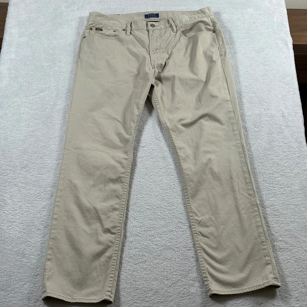 Polo Ralph Lauren Mens 34x32 Tan Five‎ Pocket Stretch Chino Pants Beige Straight